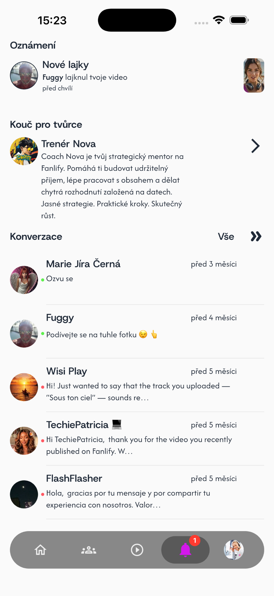Creator notifications and conversations on Fanlify